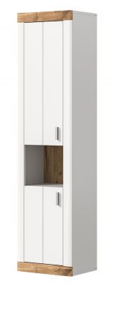 Badezimmer Hochschrank Sopela wei� und Nox Eiche Landhaus H�ngeschrank 45 x 172 cm, Soft-Close