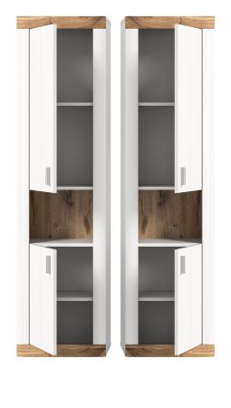 Badezimmer Hochschrank Sopela wei� und Nox Eiche Landhaus H�ngeschrank 45 x 172 cm, Soft-Close