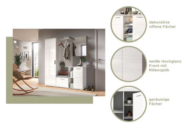 Schuhschrank Grazie in wei� Hochglanz Flurkommode 55 x 79 cm