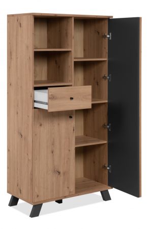 Highboard Madem in Artisan Eiche und Anthrazit mit 3D-Lamellen Wohn- und Esszimmer Kommode 80 x 156 cm