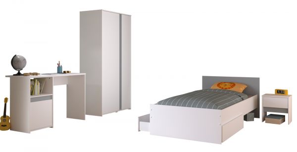 Parisot Kinder- und Jugendzimmer Pirouette23 in wei� mit grau oder rosa Komplett-Set 4-teilig