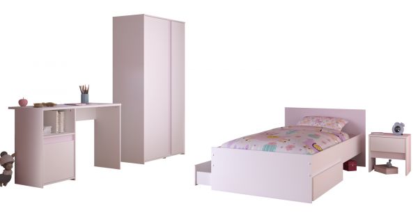 Parisot Kinder- und Jugendzimmer Pirouette23 in wei� mit grau oder rosa Komplett-Set 4-teilig