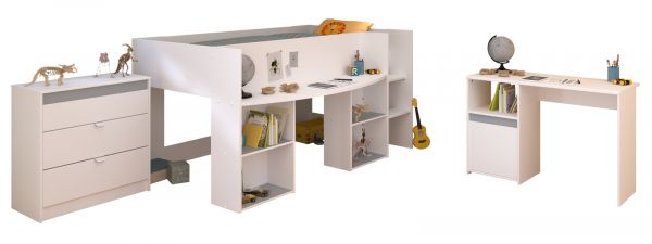 Parisot Kinder- und Jugendzimmer Pirouette15 in wei� mit grau oder rosa Komplett-Set 3-teilig