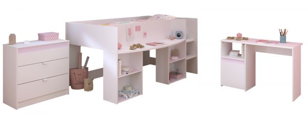 Parisot Kinder- und Jugendzimmer Pirouette15 in wei� mit grau oder rosa Komplett-Set 3-teilig