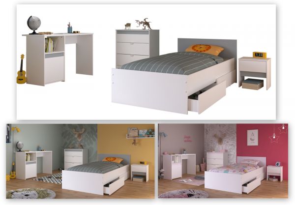 Parisot Kinder- und Jugendzimmer Pirouette25 in wei� mit grau oder rosa Komplett-Set 4-teilig