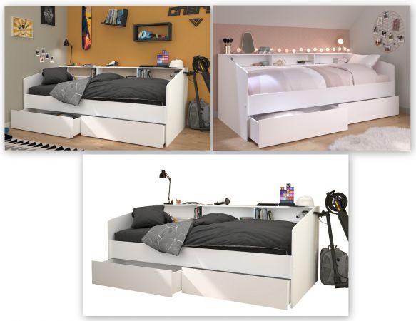 Parisot Stauraumbett Sleep4 in wei� Funktionsbett mit Bettschubkasten Set Liegefl�che 90 x 200 cm