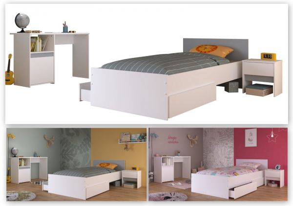 Parisot Kinder- und Jugendzimmer Pirouette27 in wei� mit grau oder rosa Komplett-Set 3-teilig