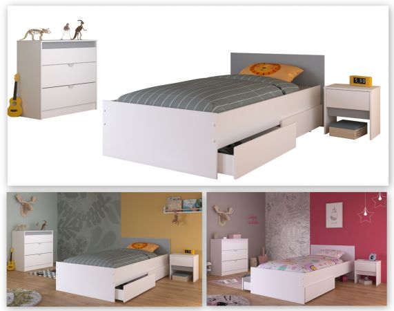 Parisot Kinder- und Jugendzimmer Pirouette26 in wei� mit grau oder rosa Komplett-Set 3-teilig
