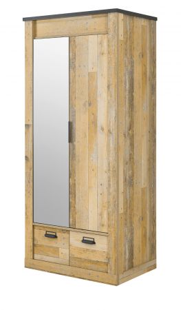 Kleiderschrank Stove in Used Wood hell und anthrazit Dreht�renschrank 2-t�rig mit Spiegel 93 x 209 cm