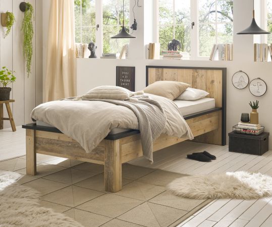 Bett Stove in Used Wood hell und anthrazit Einzelbett Liegefl�che 90 x 200 cm