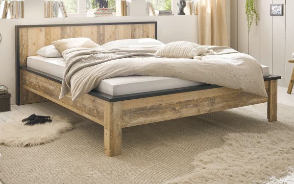 Bett Stove in Used Wood hell und anthrazit Doppelbett Liegefl�che 180 x 200 cm