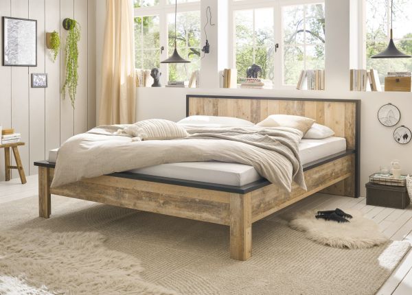 Bett Stove in Used Wood hell und anthrazit Doppelbett Liegefl�che 180 x 200 cm
