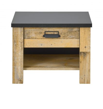 Nachttisch Stove in Used Wood hell und anthrazit Nachtkommode mit Schubkasten 60 x 46 cm