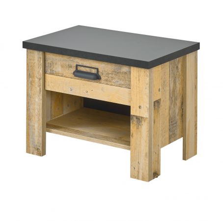 Nachttisch Stove in Used Wood hell und anthrazit Nachtkommode mit Schubkasten 60 x 46 cm