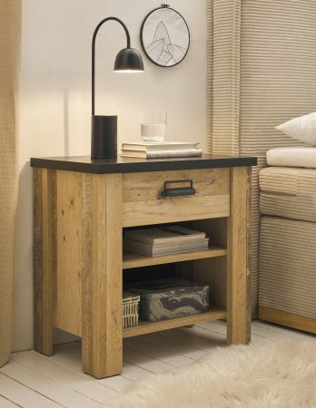 Nachttisch Stove in Used Wood hell und anthrazit Nachtkommode mit Schubkasten in Komforth�he 60 x 61