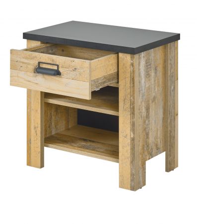 Nachttisch Stove in Used Wood hell und anthrazit Nachtkommode mit Schubkasten in Komforth�he 60 x 61
