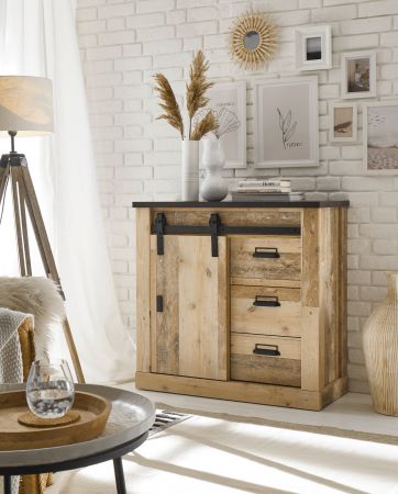 Kommode Stove in Used Wood hell und anthrazit Sideboard 93 x 91 cm