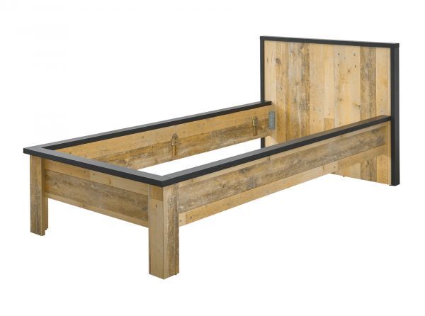 Schlafzimmer Set 2-teilig Stove in Used Wood hell und anthrazit mit Einzelbett Liegefl�che 90 x 200 cm und Nachttisch