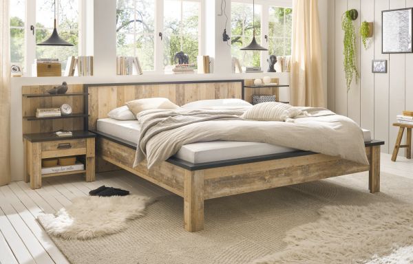 Schlafzimmer Set 5-teilig Stove in Used Wood hell und anthrazit mit Doppelbett Liegefl�che 180 x 200 cm