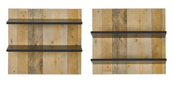 Schlafzimmer Set 7-teilig Stove in Used Wood hell und anthrazit mit Bett, Kleiderschrank, 2 x Nachttisch, 2 x Wandpaneel und Kommode