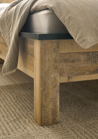 Schlafzimmer Set 6-teilig Stove in Used Wood hell und anthrazit mit Bett, Kleiderschrank, Wandboard, Sideboard und 2 x Nachttisch