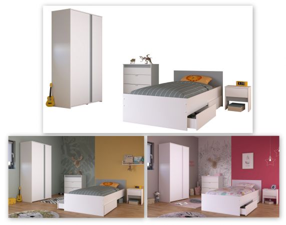 Parisot Kinder- und Jugendzimmer Pirouette22 in wei� mit grau oder rosa Komplett-Set 4-teilig