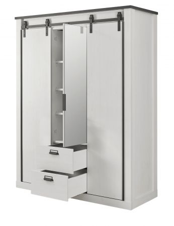 Kleiderschrank Stove in wei� Pinie und anthrazit Landhaus Schiebet�rent�renschrank 3-t�rig mit Spiegel 163 x 209