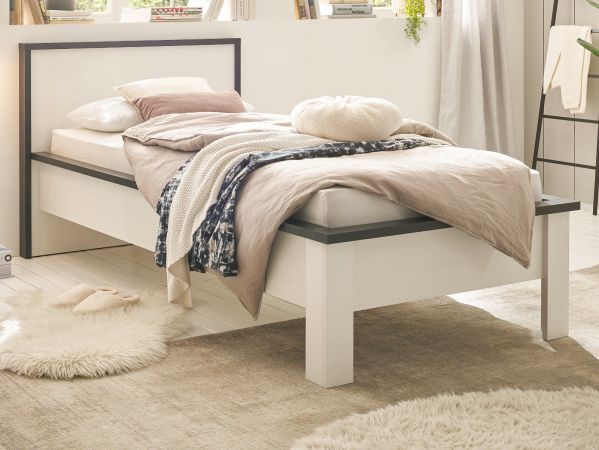 Bett Stove in wei� Pinie und anthrazit Landhaus Einzelbett Liegefl�che 90 x 200 cm