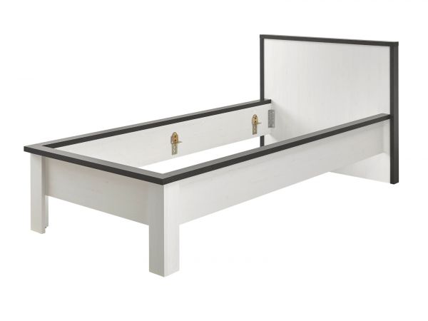 Bett Stove in wei� Pinie und anthrazit Landhaus Einzelbett Liegefl�che 90 x 200 cm