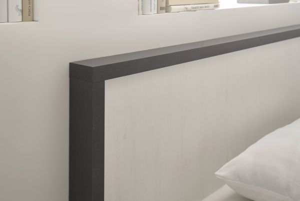 Bett Stove in wei� Pinie und anthrazit Landhaus Einzelbett Liegefl�che 140 x 200 cm
