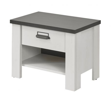 Nachttisch Stove in wei� Pinie und anthrazit Landhaus Nachtkommode mit Schubkasten 60 x 46 cm