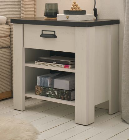 Nachttisch Stove in wei� Pinie und anthrazit Landhaus Nachtkommode mit Schubkasten in Komforth�he 60 x 61