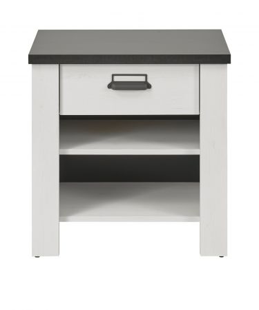 Nachttisch Stove in wei� Pinie und anthrazit Landhaus Nachtkommode mit Schubkasten in Komforth�he 60 x 61