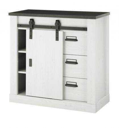 Kommode Stove in wei� Pinie und anthrazit Landhaus Sideboard 93 x 91 cm
