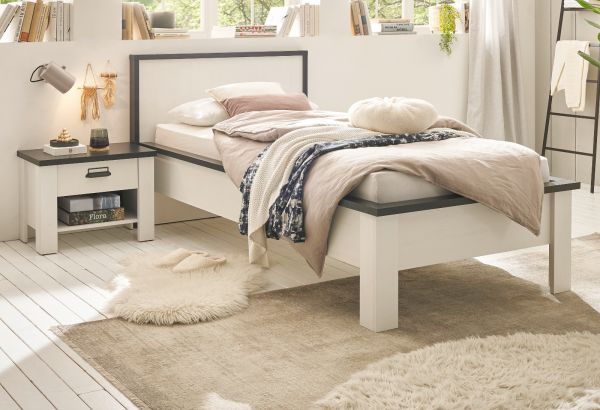 Schlafzimmer Set 2-teilig Stove in wei� Pinie Landhaus mit Einzelbett Liegefl�che 90 x 200 cm und Nachttisch