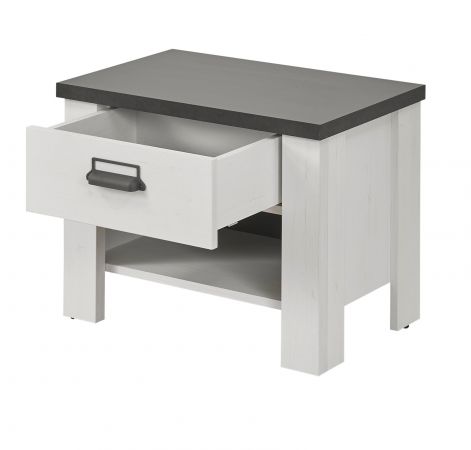 Schlafzimmer Set 2-teilig Stove in wei� Pinie Landhaus mit Einzelbett Liegefl�che 90 x 200 cm und Nachttisch