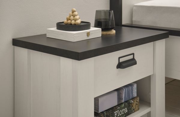 Schlafzimmer Set 2-teilig Stove in wei� Pinie Landhaus mit Einzelbett Liegefl�che 90 x 200 cm und Nachttisch