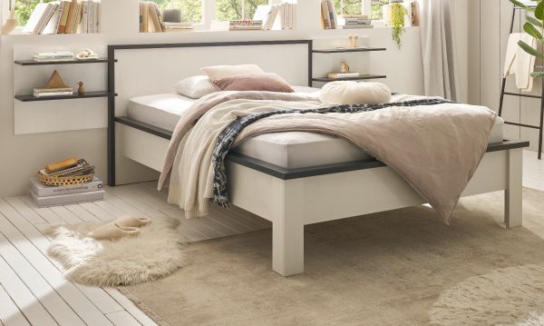 Schlafzimmer Set 3-teilig Stove in wei� Pinie Landhaus mit Einzelbett Liegefl�che 140 x 200 cm und 2 x Wandpaneel