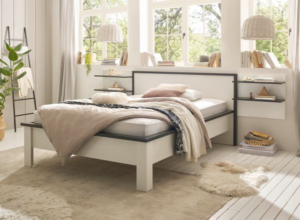 Schlafzimmer Set 3-teilig Stove in wei� Pinie Landhaus mit Einzelbett Liegefl�che 140 x 200 cm und 2 x Wandpaneel