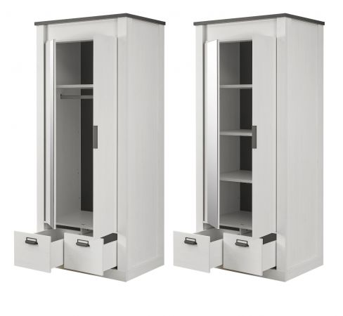 Schlafzimmer Set 3-teilig Stove in wei� Pinie Landhaus mit Einzelbett 90 x 200 cm, Kleiderschrank und Nachttisch