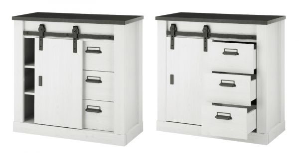 Schlafzimmer Set 4-teilig Stove in wei� Pinie Landhaus mit Bett, Kleiderschrank, Nachttisch und Kommode