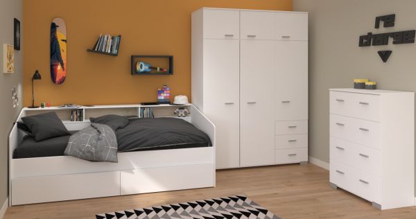 Parisot Kinder- und Jugendzimmer Sleep41 in wei� Komplett-Set 3-teilig mit Stauraumbett, Kleiderschrank und Kommode