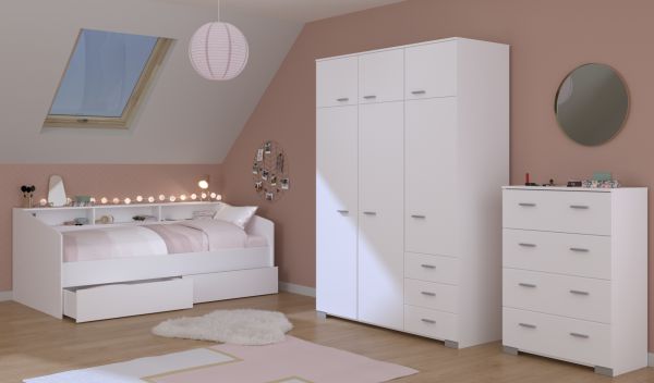 Parisot Kinder- und Jugendzimmer Sleep41 in wei� Komplett-Set 3-teilig mit Stauraumbett, Kleiderschrank und Kommode
