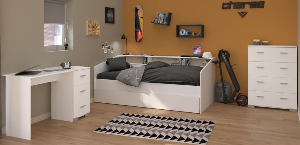 Parisot Kinder- und Jugendzimmer Sleep44 in wei� Komplett-Set 3-teilig mit Stauraumbett, Schreibtisch und Kommode