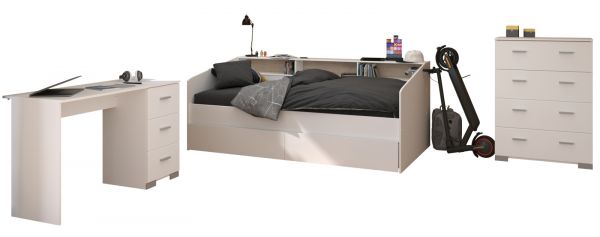 Parisot Kinder- und Jugendzimmer Sleep44 in wei� Komplett-Set 3-teilig mit Stauraumbett, Schreibtisch und Kommode
