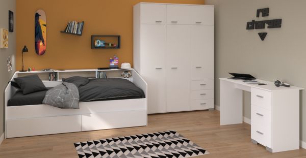 Parisot Kinder- und Jugendzimmer Sleep42 in wei� Komplett-Set 3-teilig mit Stauraumbett, Kleiderschrank und Schreibtisch