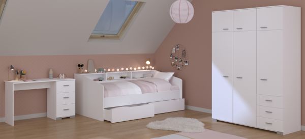 Parisot Kinder- und Jugendzimmer Sleep42 in wei� Komplett-Set 3-teilig mit Stauraumbett, Kleiderschrank und Schreibtisch