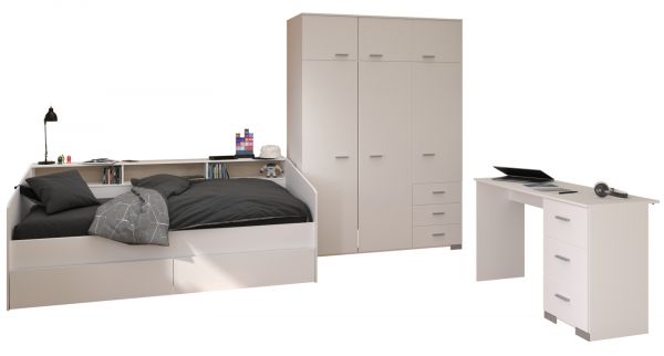 Parisot Kinder- und Jugendzimmer Sleep42 in wei� Komplett-Set 3-teilig mit Stauraumbett, Kleiderschrank und Schreibtisch