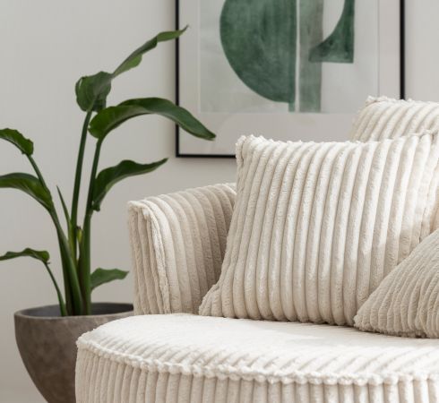 Drehsessel Comfy in wollwei� Mega Cord XL, Loveseat 360� inklusive 3x Kissen