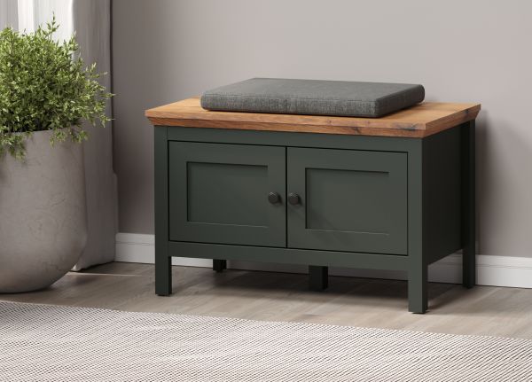 Garderobe Sitzbank Meadow in gr�n und Evoke Eiche Landhaus Garderobenbank und Schuhschrank 77 x 48 cm